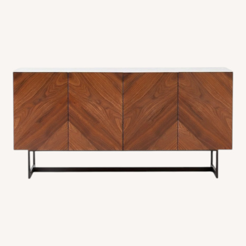 Used CB2 Suspend 57" Walnut Wood Media Console with White Marble Top for sale on AptDeco