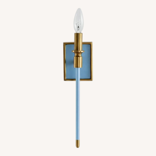 Used 2 Ballard Designs Bowie Blue Sconces with Custom Shades for sale on AptDeco