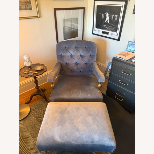 Used Jonathan Adler Blue Velvet Chair and Ottoman for sale on AptDeco