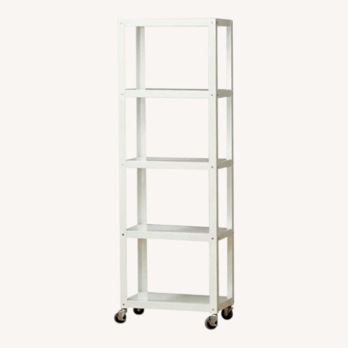 Used CB2 5 Shelf White Metal Go Cart Rolling Bookcase for sale on AptDeco