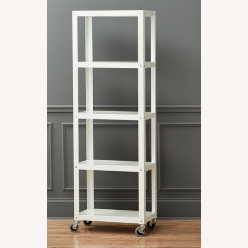 Used CB2 5 Shelf White Metal Go Cart Rolling Bookcase for sale on AptDeco