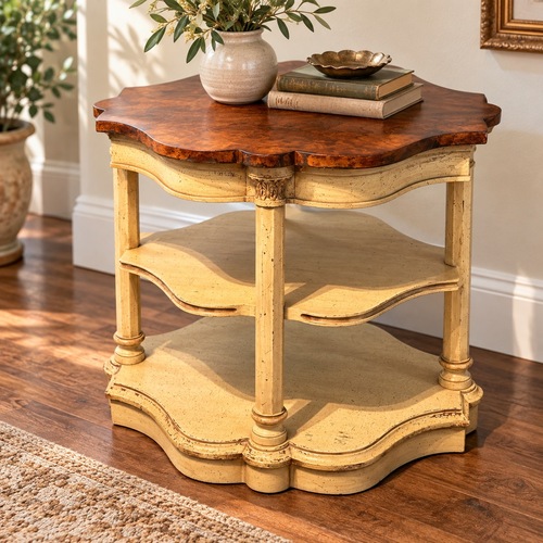 Used Vintage Weiman Burled Wood 3 Tiered Side Table for sale on AptDeco