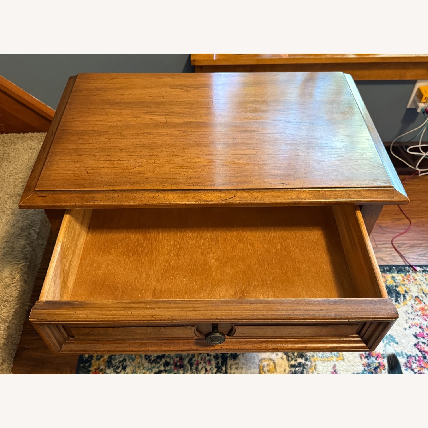 Vintage Wood Nightstand with Drawer & Open Shelf  - image-8