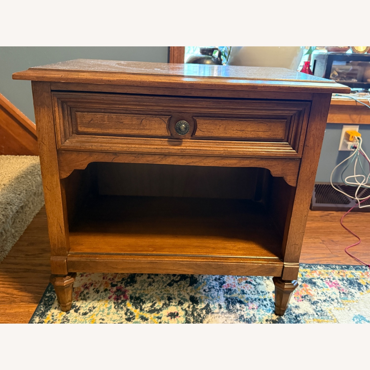 Vintage Wood Nightstand with Drawer & Open Shelf  - image-7