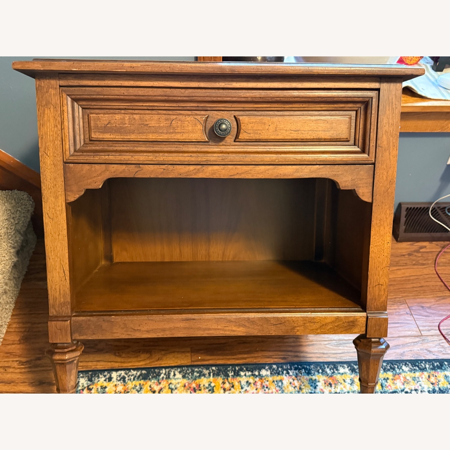 Vintage Wood Nightstand with Drawer & Open Shelf  - image-2