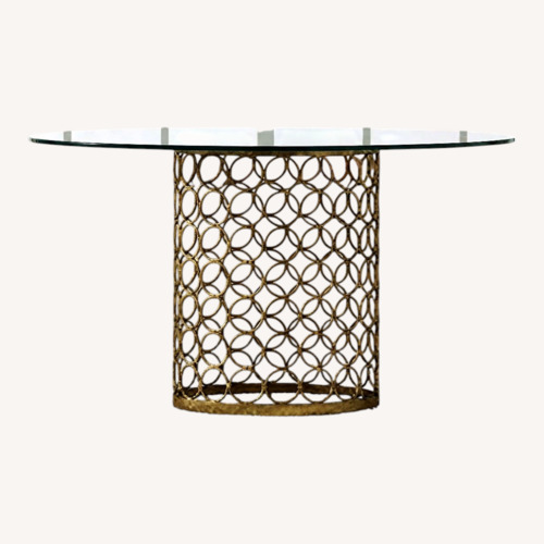 Used Willa Arlo Interiors Gold Glass Dining Table for sale on AptDeco