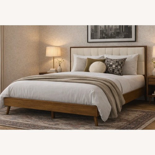 Used Lucritia Solid Wood Upholstered Tufted Queen Bed Frame for sale on AptDeco