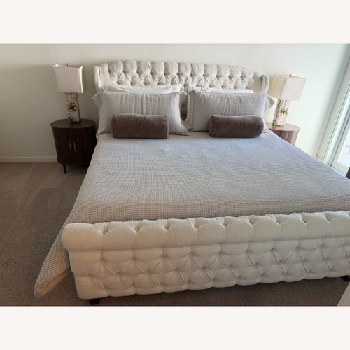 Used White Fabric King Bed for sale on AptDeco
