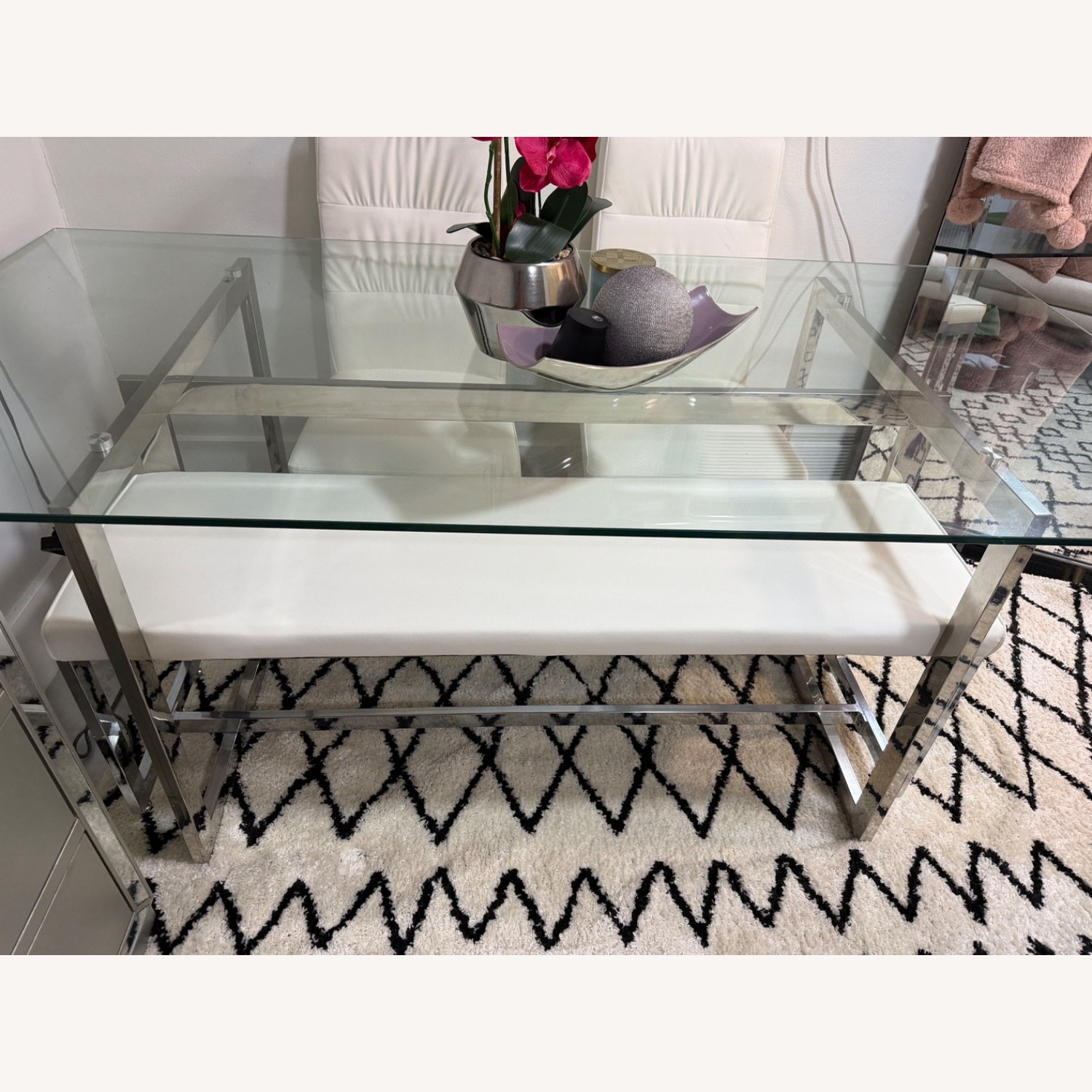 Glass Table With Leather Chairs and Bench  - image-3