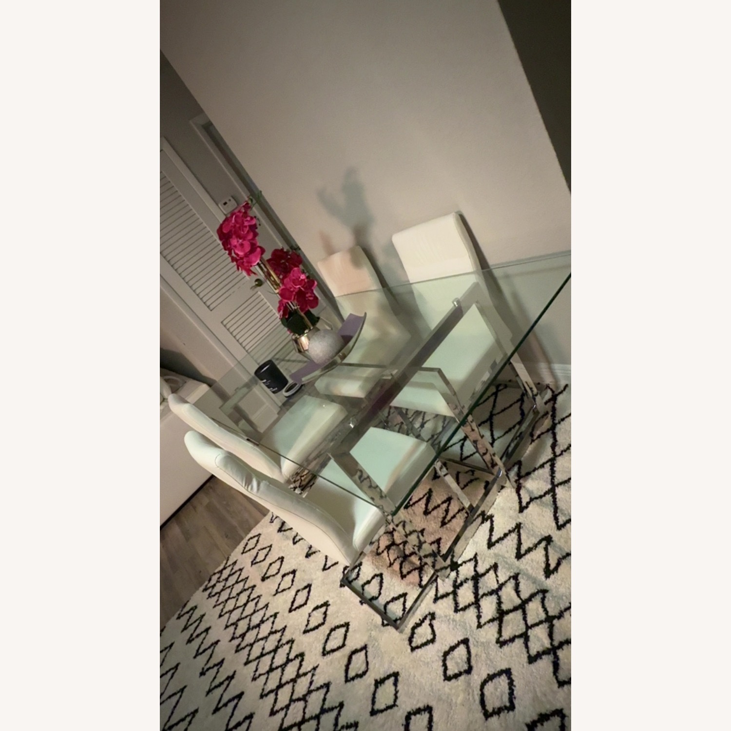 Glass Table With Leather Chairs and Bench  - image-2