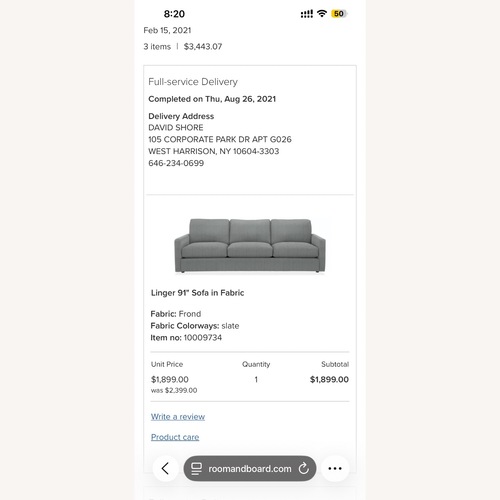 Used Room & Board Linger Blue Fabric 3+ Seater Sofa for sale on AptDeco
