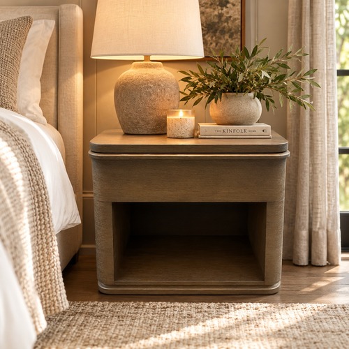 Used Restoration Hardware Ligné Open Nightstand Brown Brushed Oak for sale on AptDeco