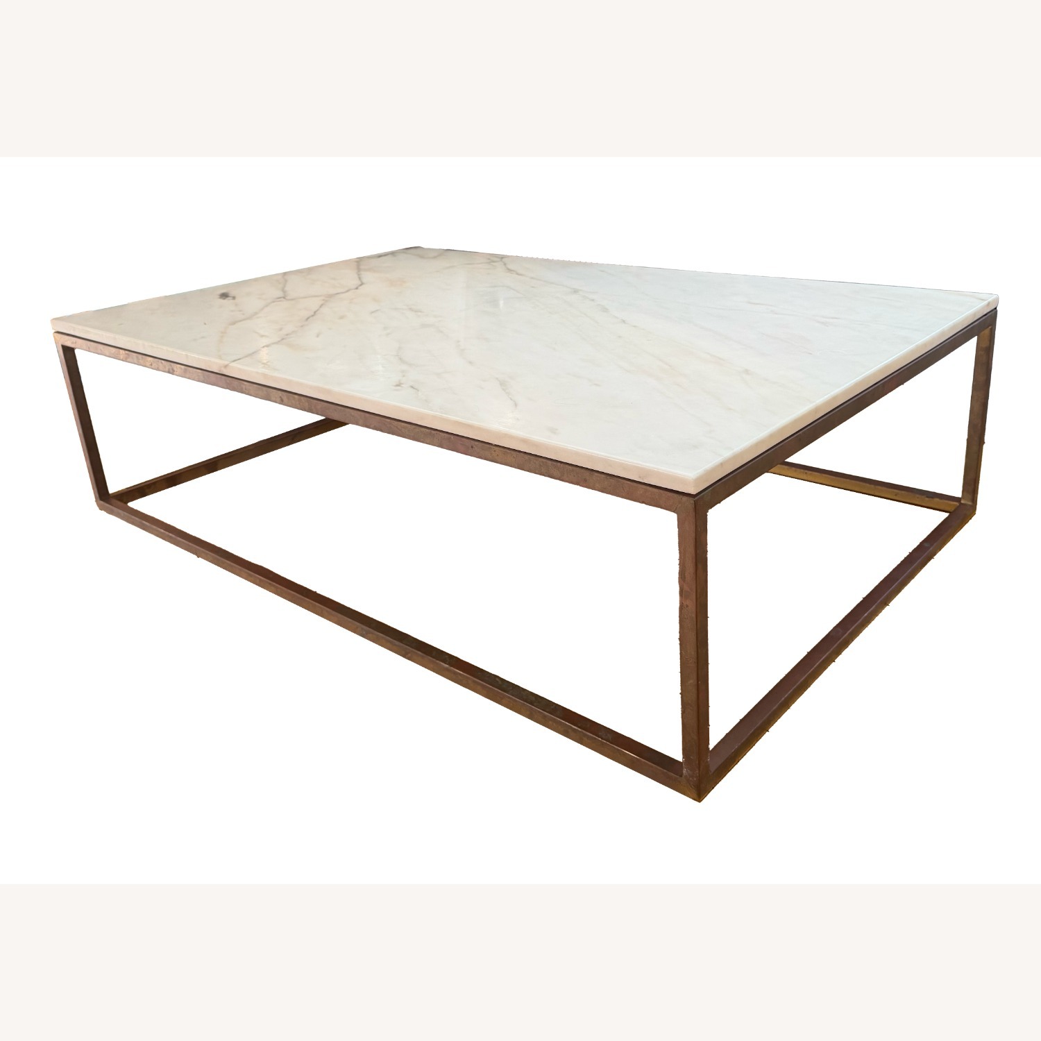 Custom Marble Coffee Table with Brass Base - image-2