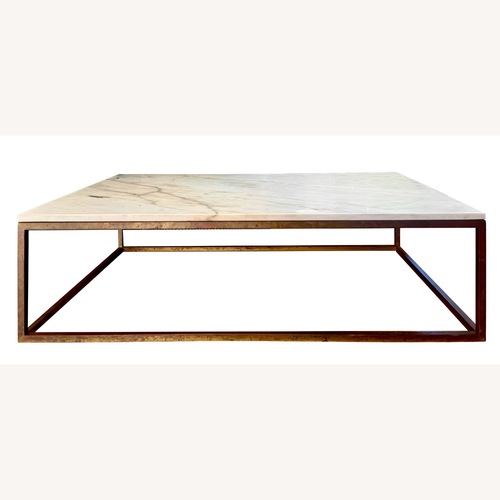 Used Custom Marble Coffee Table with Brass Base for sale on AptDeco