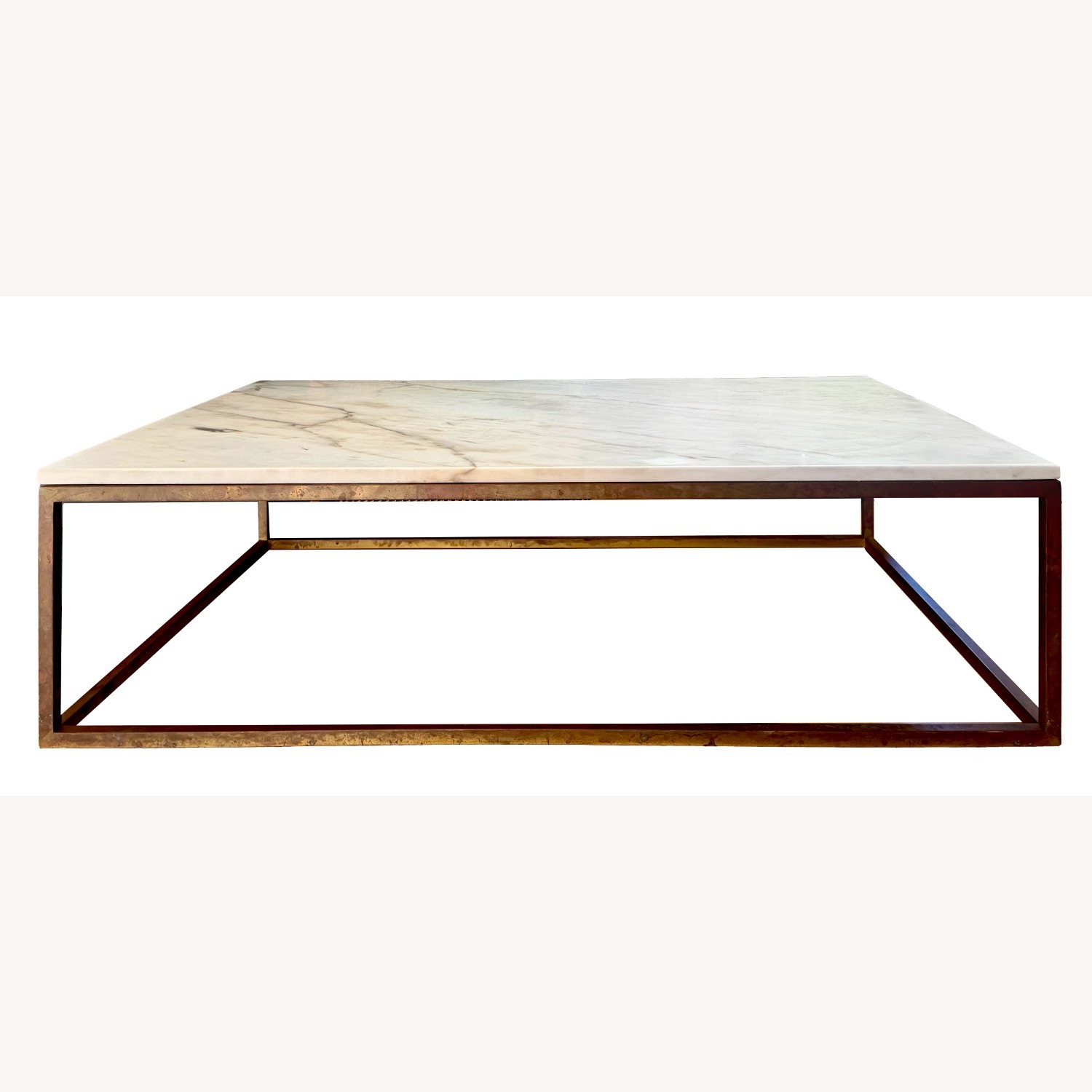 Custom Marble Coffee Table with Brass Base - image-1