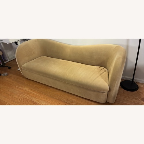 Used West Elm Kaufman 86" Sofa Deluxe Velvet Camel Cool Walnut for sale on AptDeco