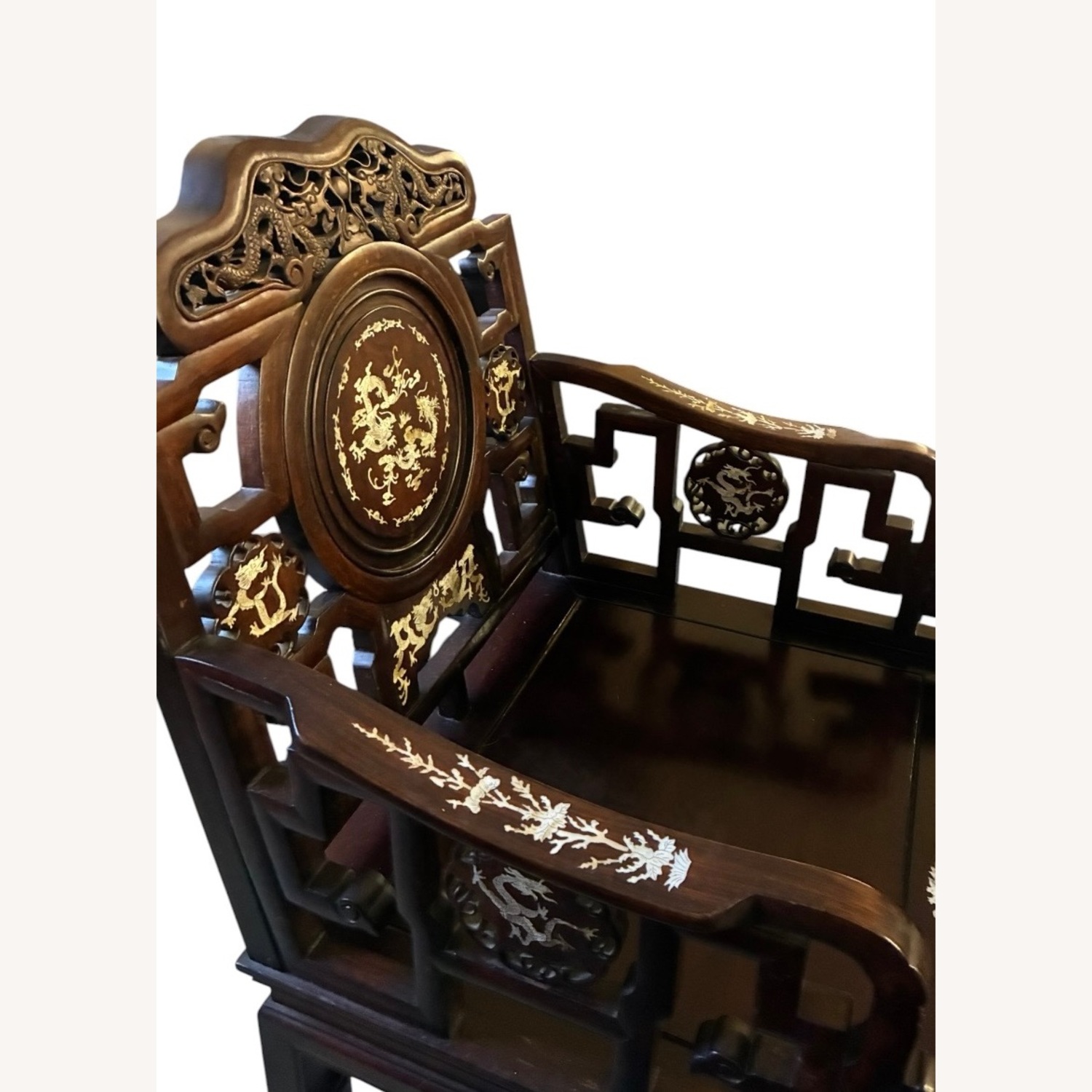Chinese Rosewood Armchair w Pearl Inlay - image-4