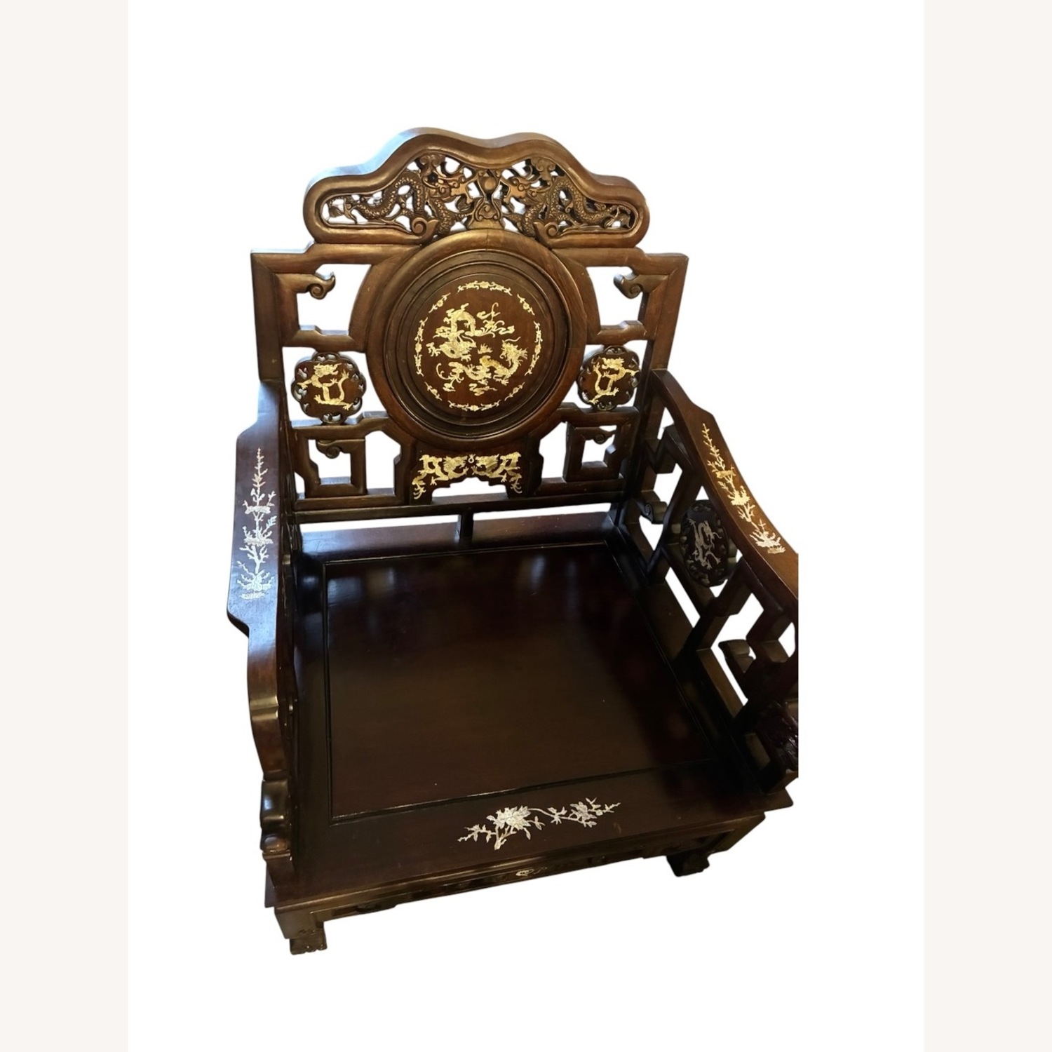 Chinese Rosewood Armchair w Pearl Inlay - image-2