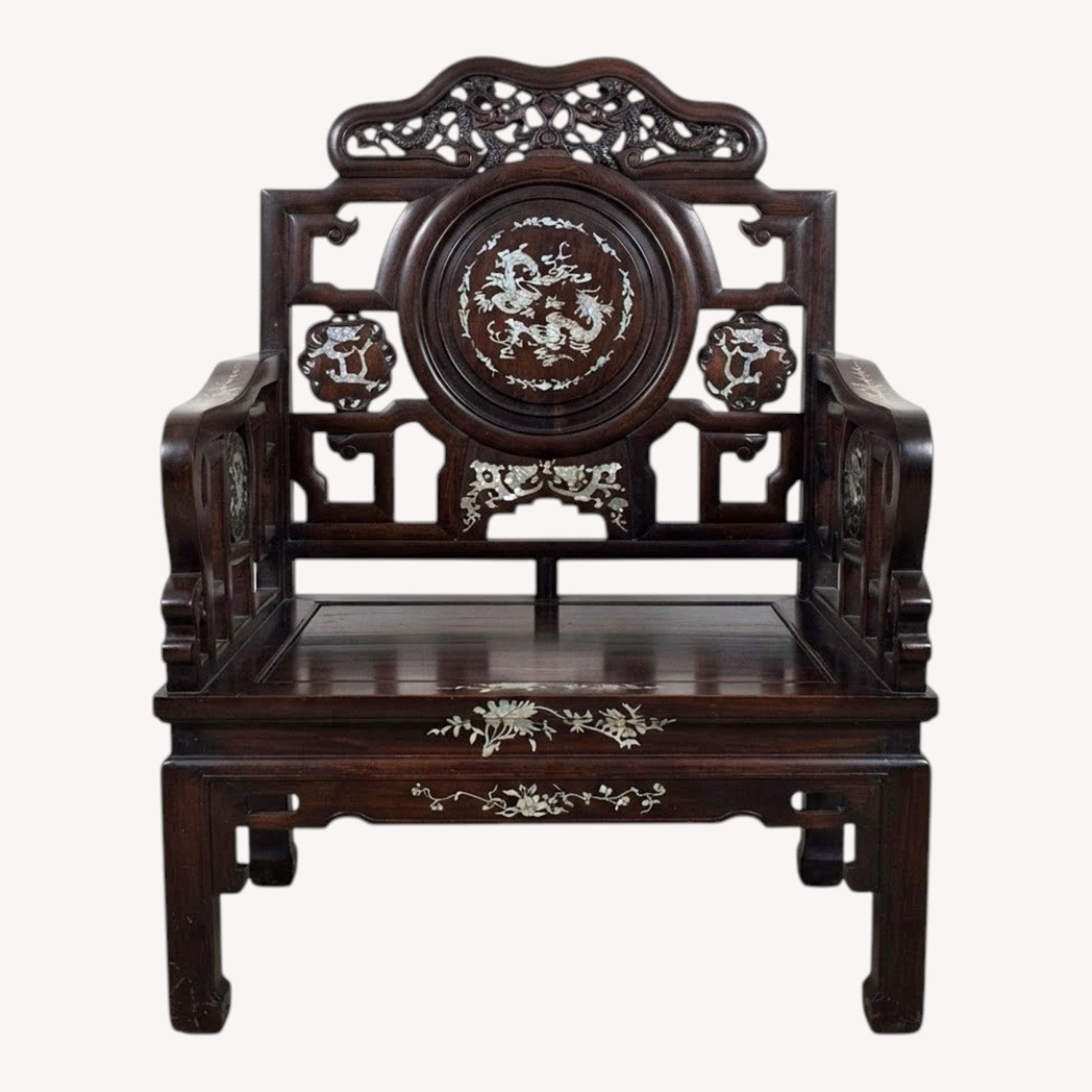 Chinese Rosewood Armchair w Pearl Inlay - image-0