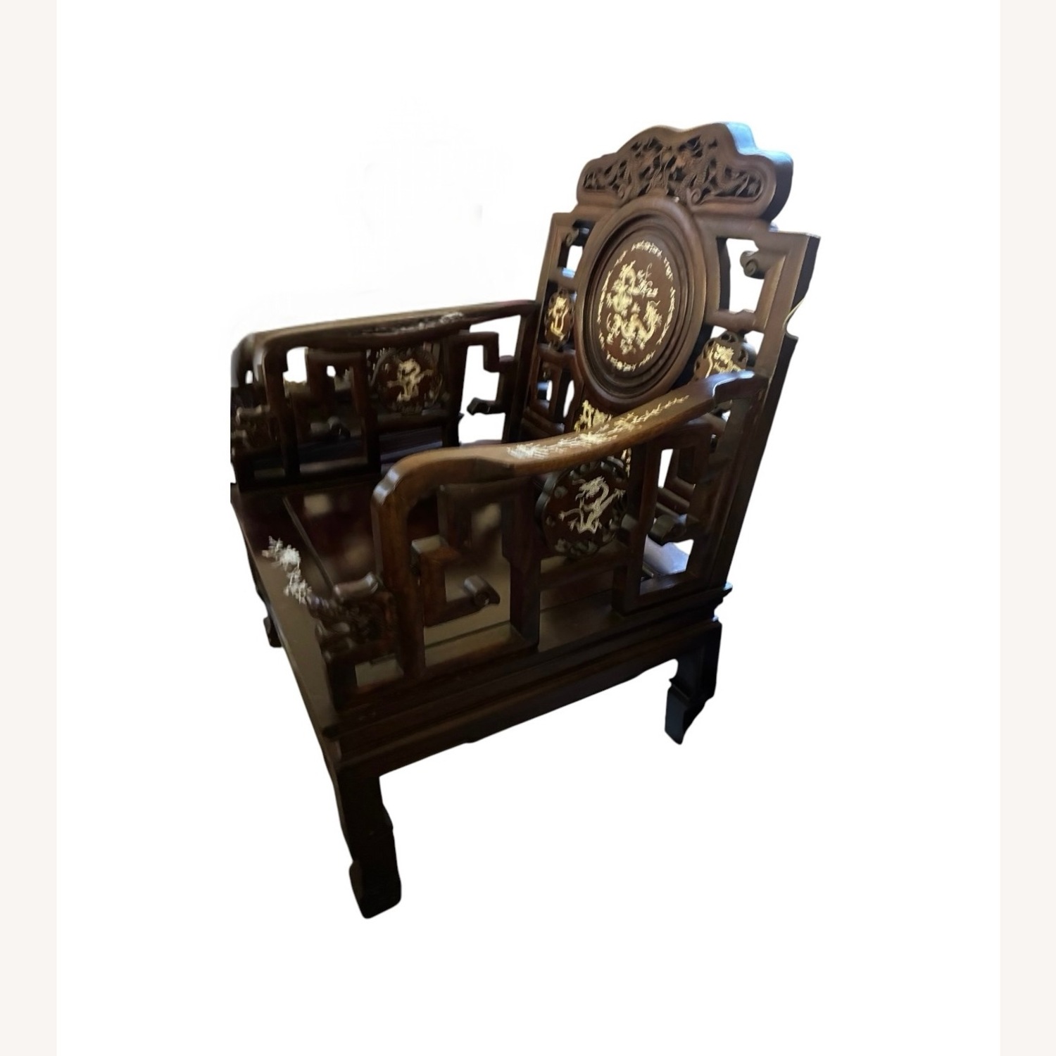 Chinese Rosewood Armchair w Pearl Inlay - image-3