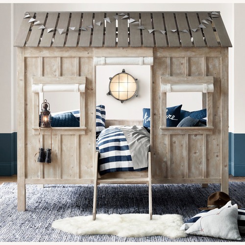 Used Restoration Hardware Light Gray Wood Full Bed for sale on AptDeco