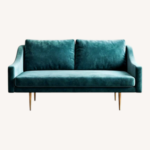 Used Teal Velvet Loveseat with Brass Pin Legs for sale on AptDeco