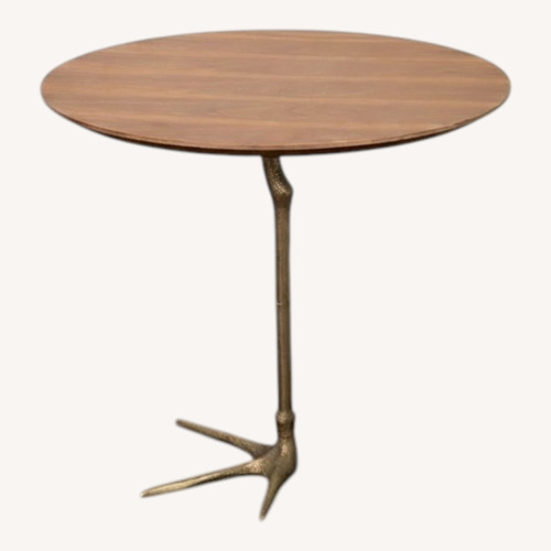 Used Organic Modernism Round Walnut Side Table with Brass Bird-Foot Base for sale on AptDeco