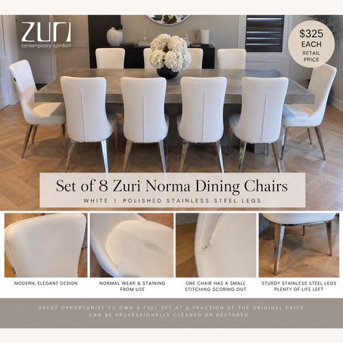 Used Set of 8 Zuri Norma Leather Dining Chairs for sale on AptDeco