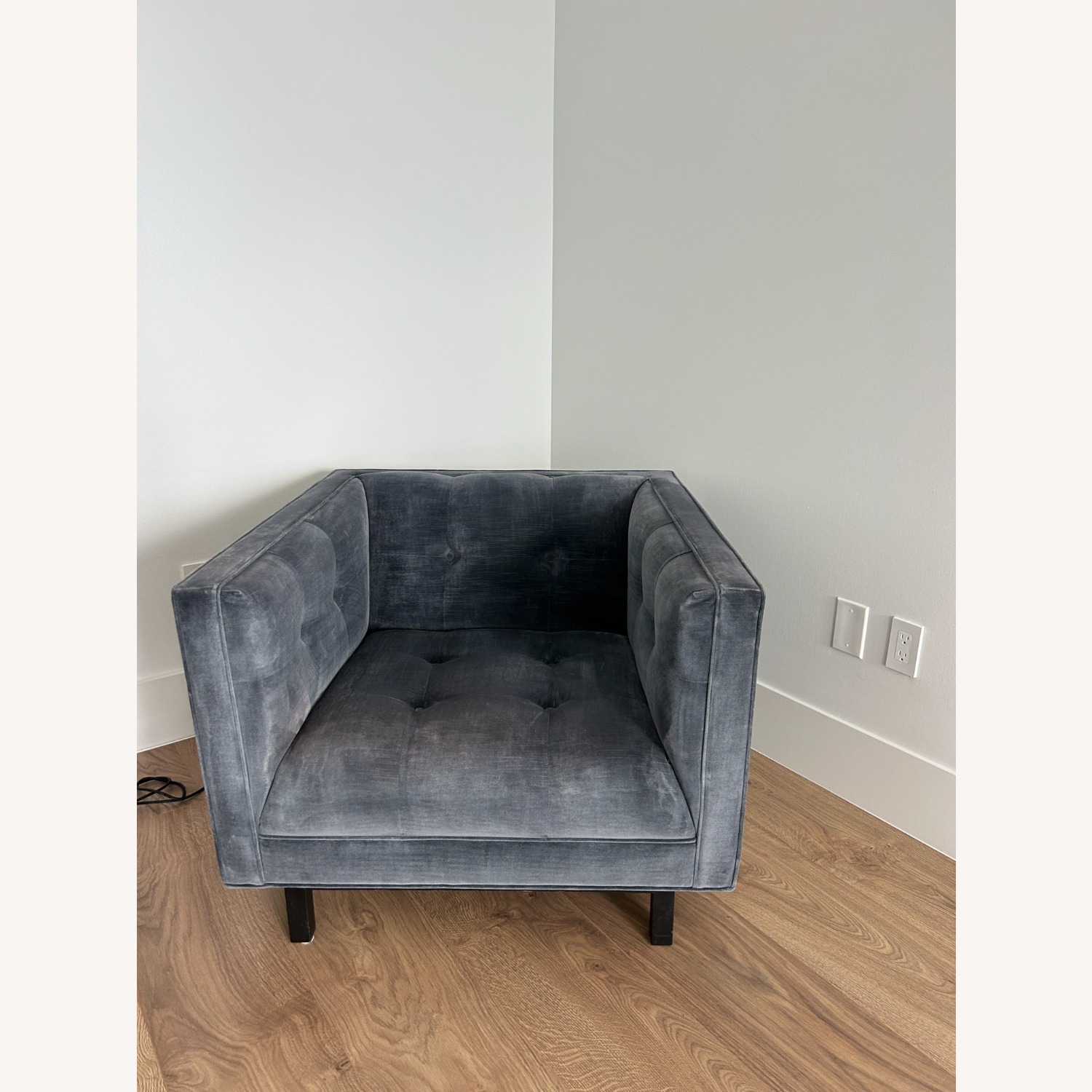 Restoration Hardware Velvet Tufted Lounge Chair - Twilight Blue - image-1