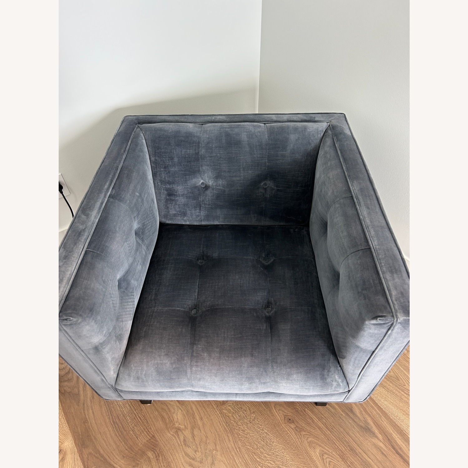 Restoration Hardware Velvet Tufted Lounge Chair - Twilight Blue - image-3