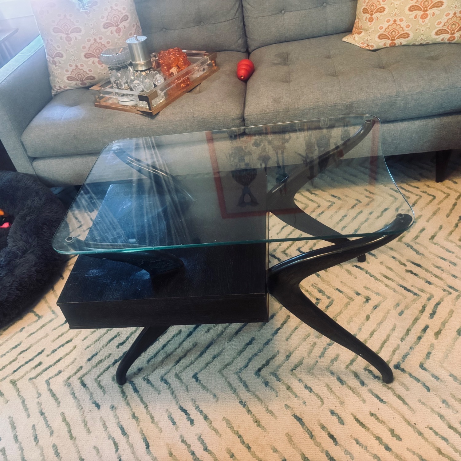 Vintage MCM Black Glass Cantilever Side Table - image-5