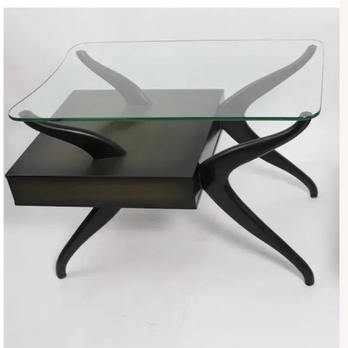 Used Vintage MCM Black Glass Cantilever Side Table for sale on AptDeco