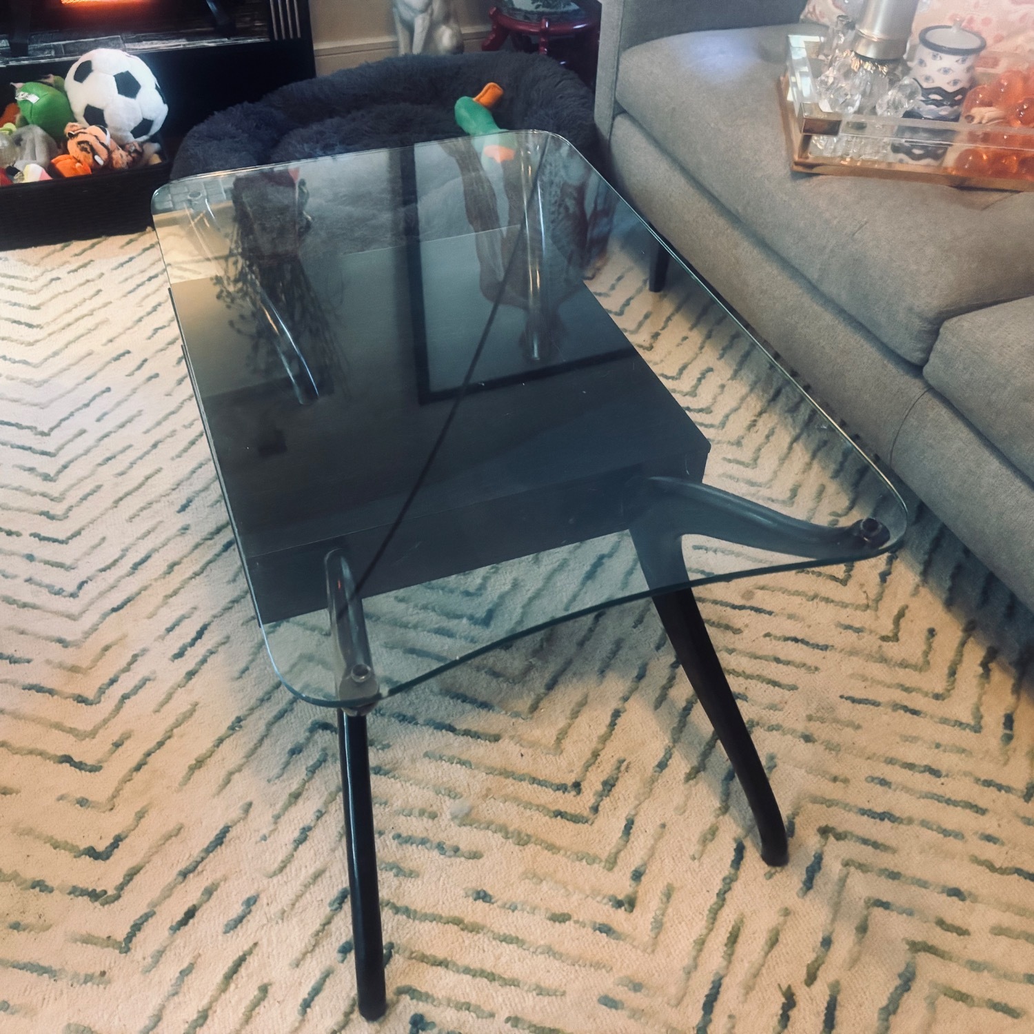 Vintage MCM Black Glass Cantilever Side Table - image-6