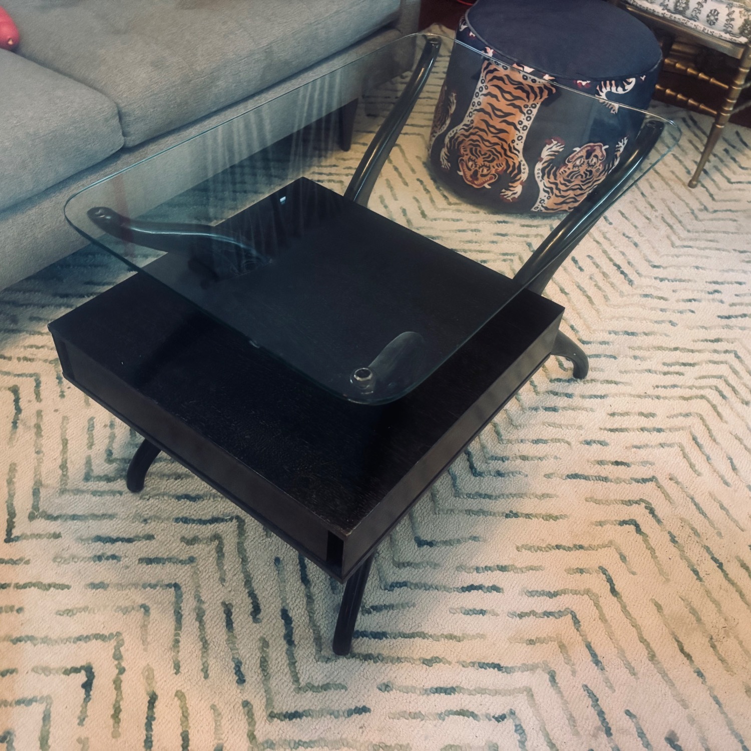 Vintage MCM Black Glass Cantilever Side Table - image-2