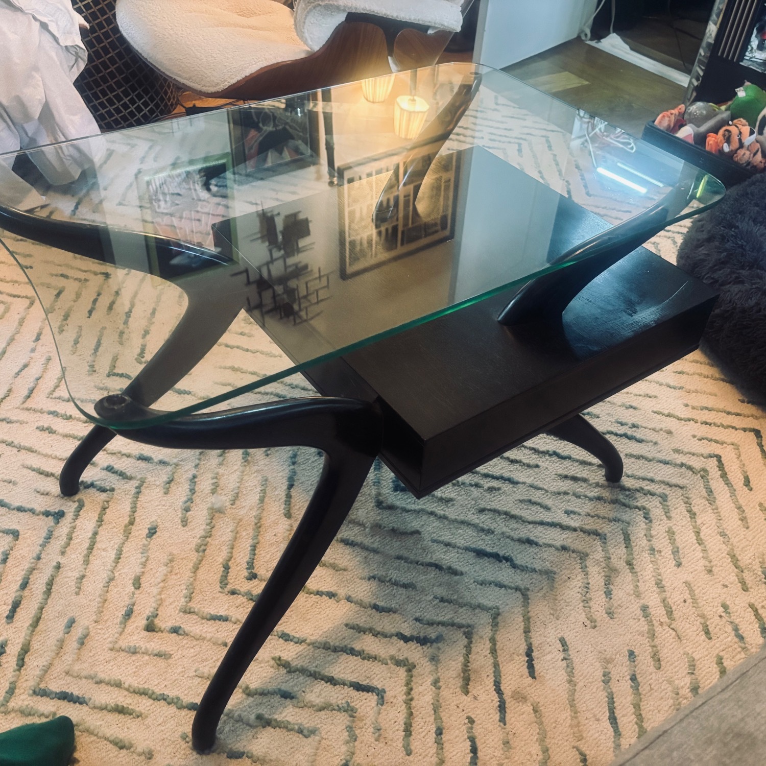 Vintage MCM Black Glass Cantilever Side Table - image-3