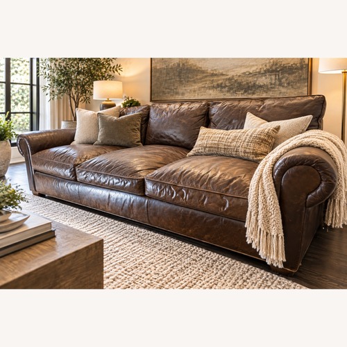 Used Restoration Hardware Lancaster Leather Sofa 8' Luxe Cocoa for sale on AptDeco