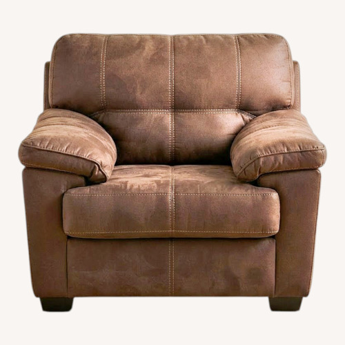 Used Raymour & Flanigan Dark Brown Microsuede Chair and Ottomans for sale on AptDeco