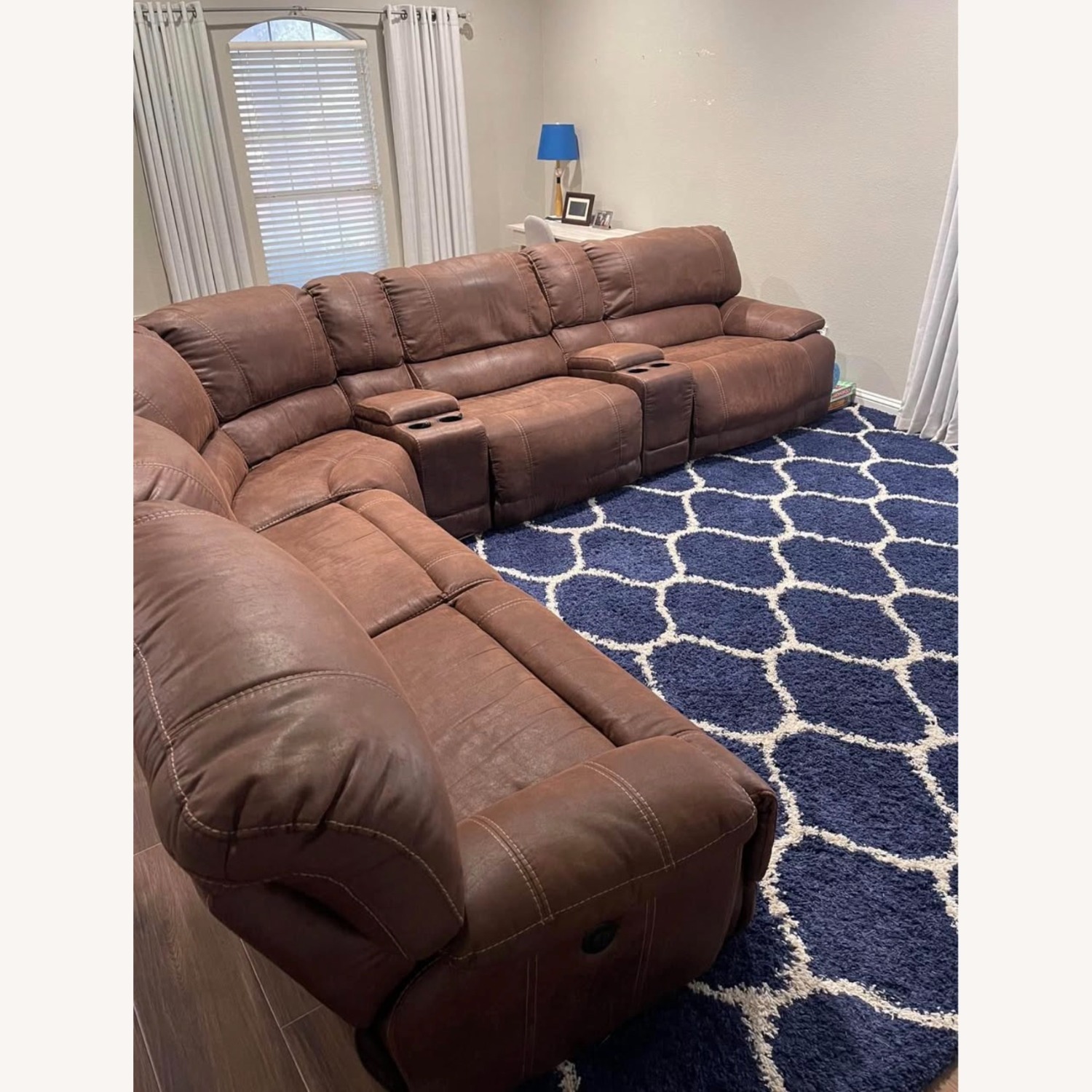 Dark Brown Leather 7 Piece Reclining Sectional - image-1