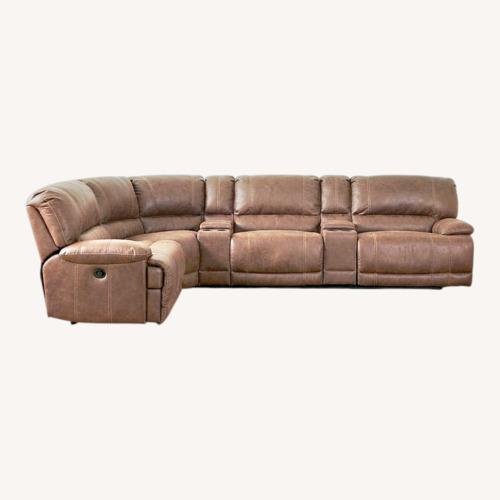 Used Dark Brown Leather 7 Piece Reclining Sectional for sale on AptDeco