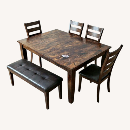 Used Raymour & Flanigan Dark Brown Wood Dining Set for sale on AptDeco
