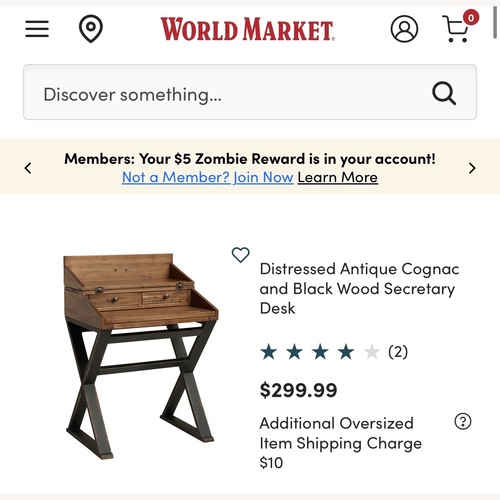 Used World Market Distressed Antique Cognac and Black Wood Secretary Desk for sale on AptDeco
