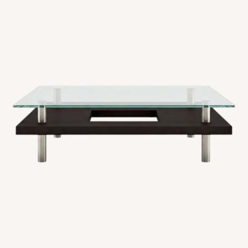Used BDI Hokkaido Glass & Espresso Oak Coffee Table for sale on AptDeco