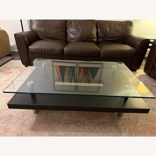 Used BDI Hokkaido Glass & Espresso Oak Coffee Table for sale on AptDeco