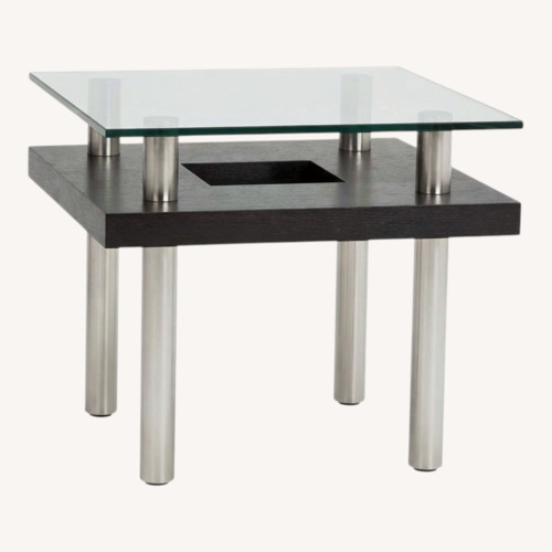 Used BDI Hokkaido Glass & Espresso Oak End Table for sale on AptDeco