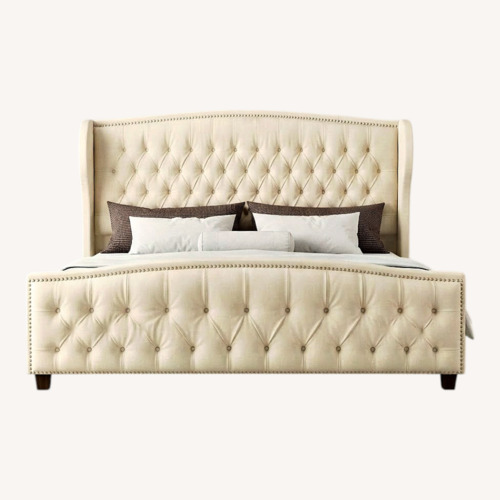 Used Cream Queen Bed With Wingback Headboard for sale on AptDeco