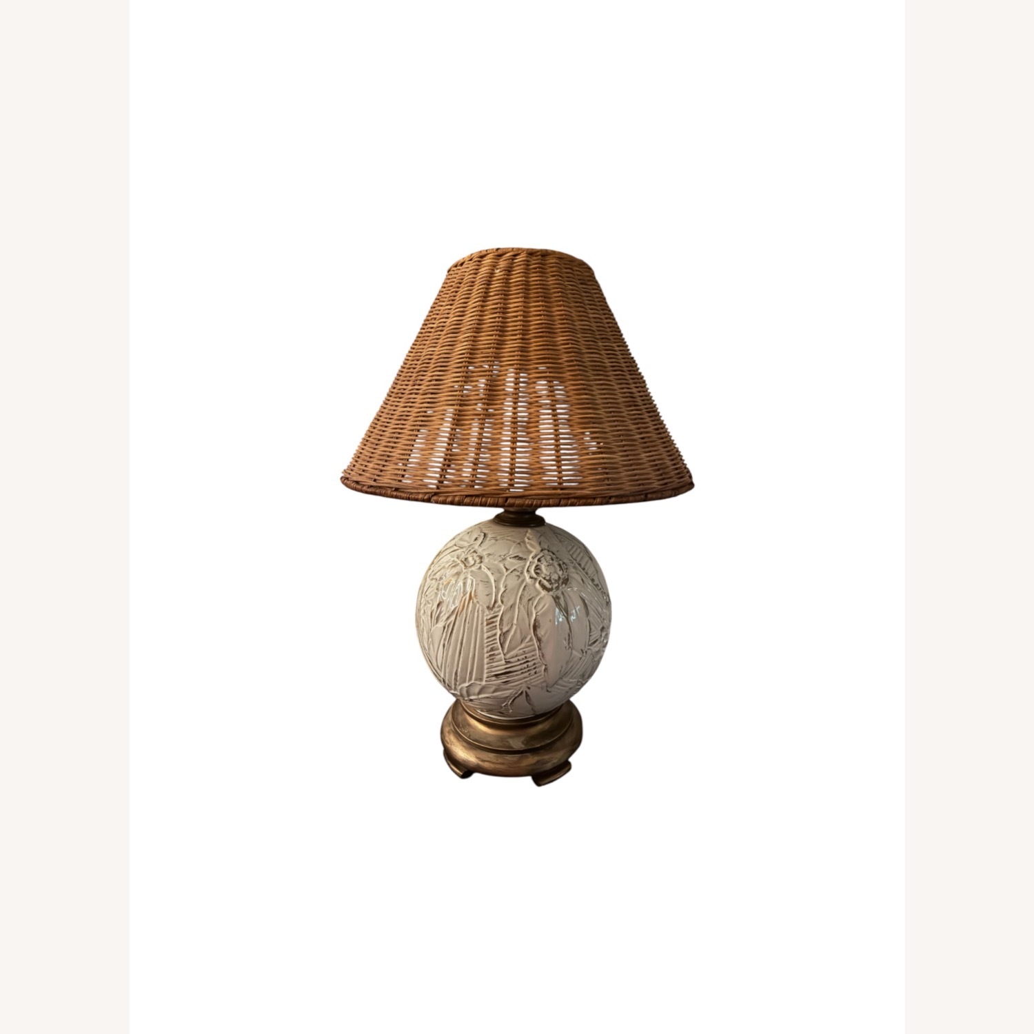 Vintage Haeger Pottery Lamp with Wicker Shade - image-3