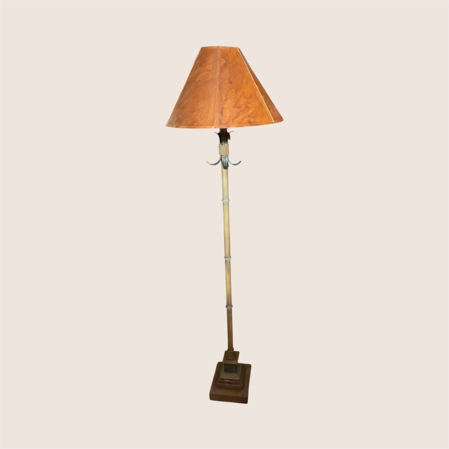 Bamboo-Style Floor Lamp with a Leather Like Shade - image-2