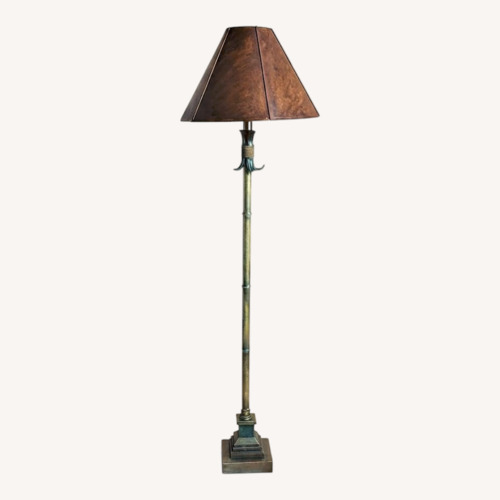 Used Bamboo-Style Floor Lamp with a Leather Like Shade for sale on AptDeco