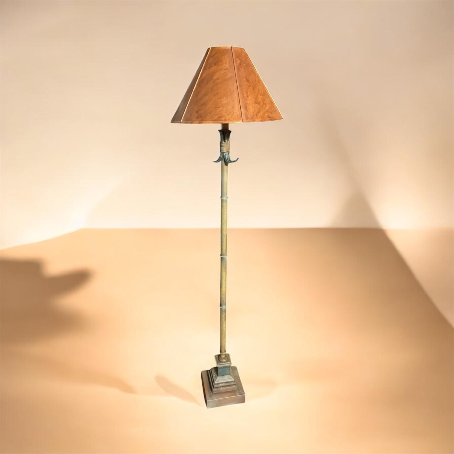Bamboo-Style Floor Lamp with a Leather Like Shade - image-1