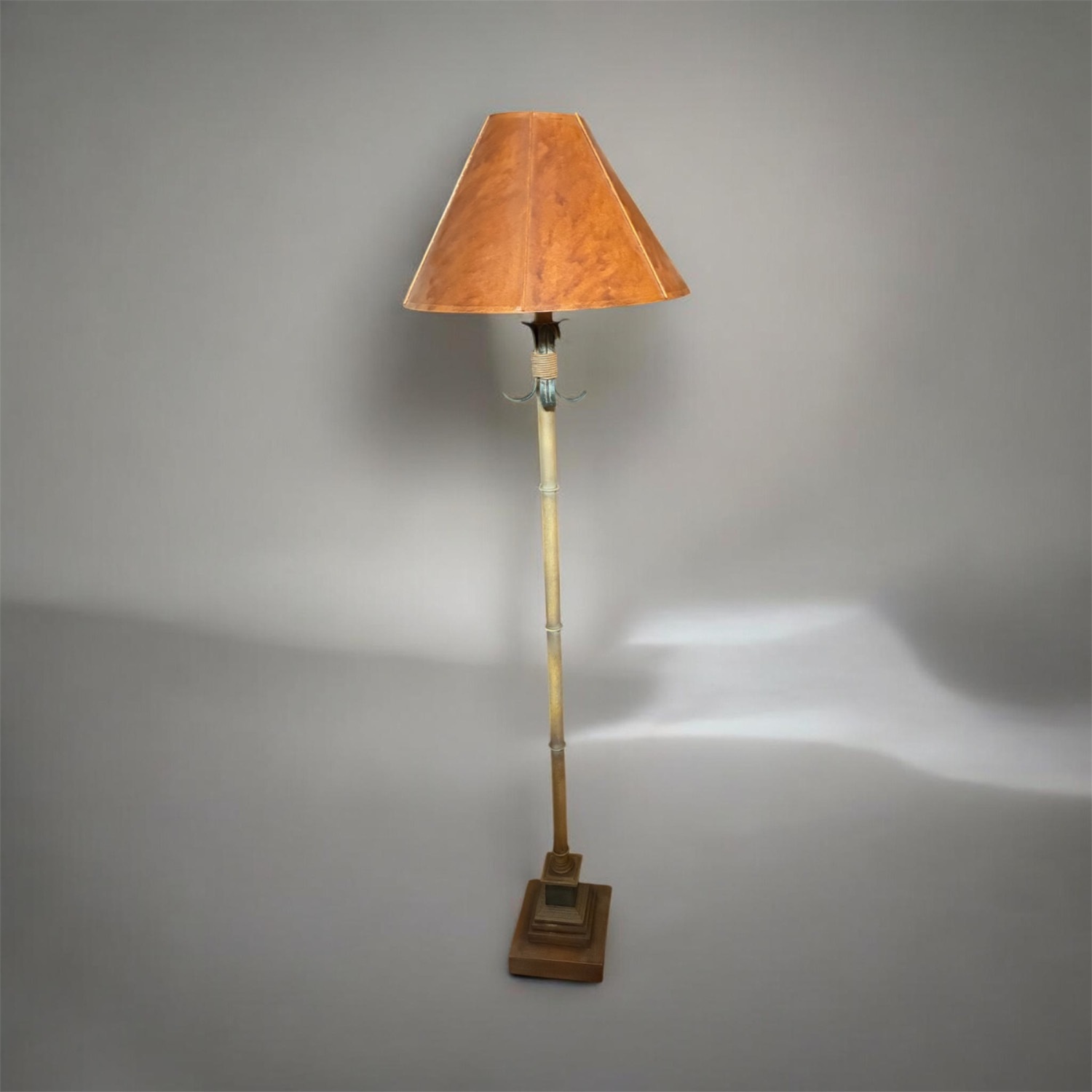 Bamboo-Style Floor Lamp with a Leather Like Shade - image-3